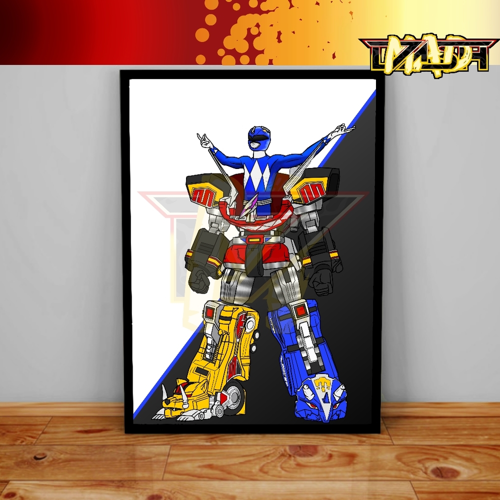 Power Rangers Poster, MMPR Megazord, Mecha Poster, Blue Ranger Wall Decor